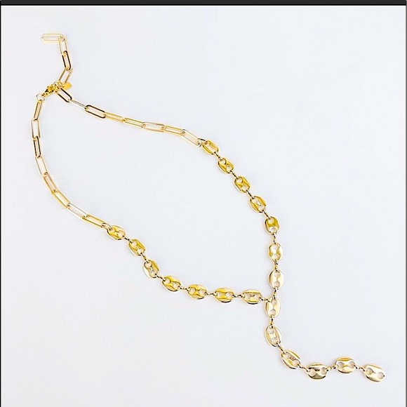 Y Lariat Gold Plated Pearl Accent Pig Nose Coffee Bean Necklace - Picture 3 of 6